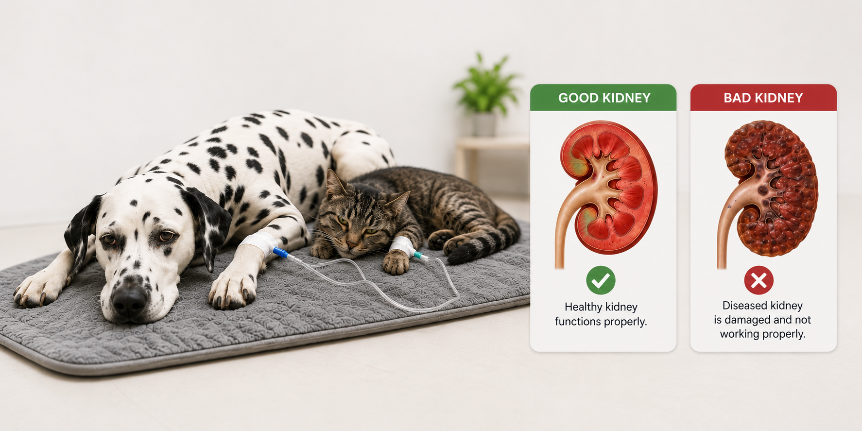 Dog and cat suffering from kidney problems
